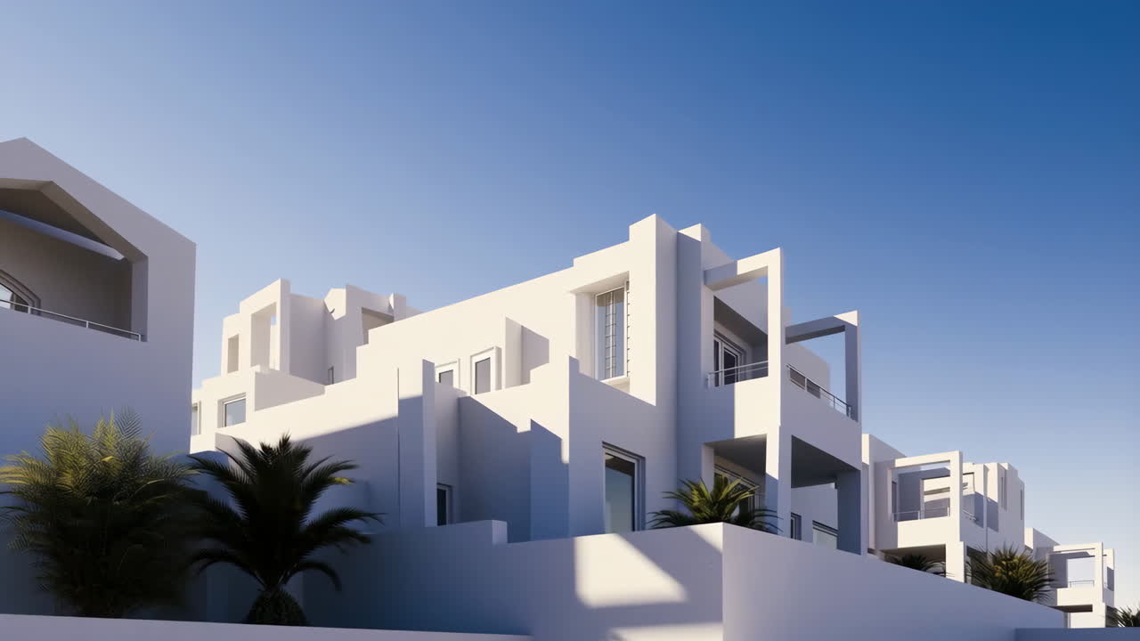 Modern White Buildings Under a Clear Blue Sky