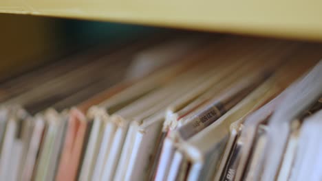 Edges Of Vinyl Records Stacked In The Shelf