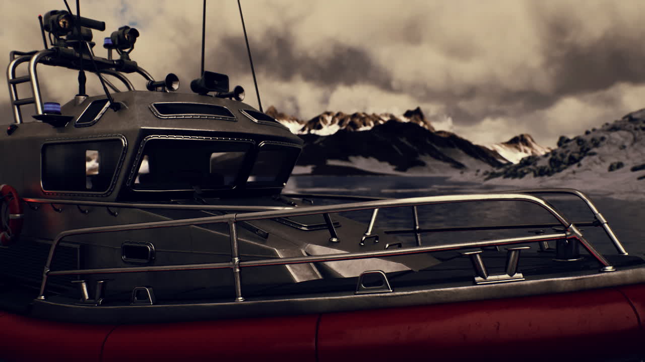 추운 북해에서 구조 보트