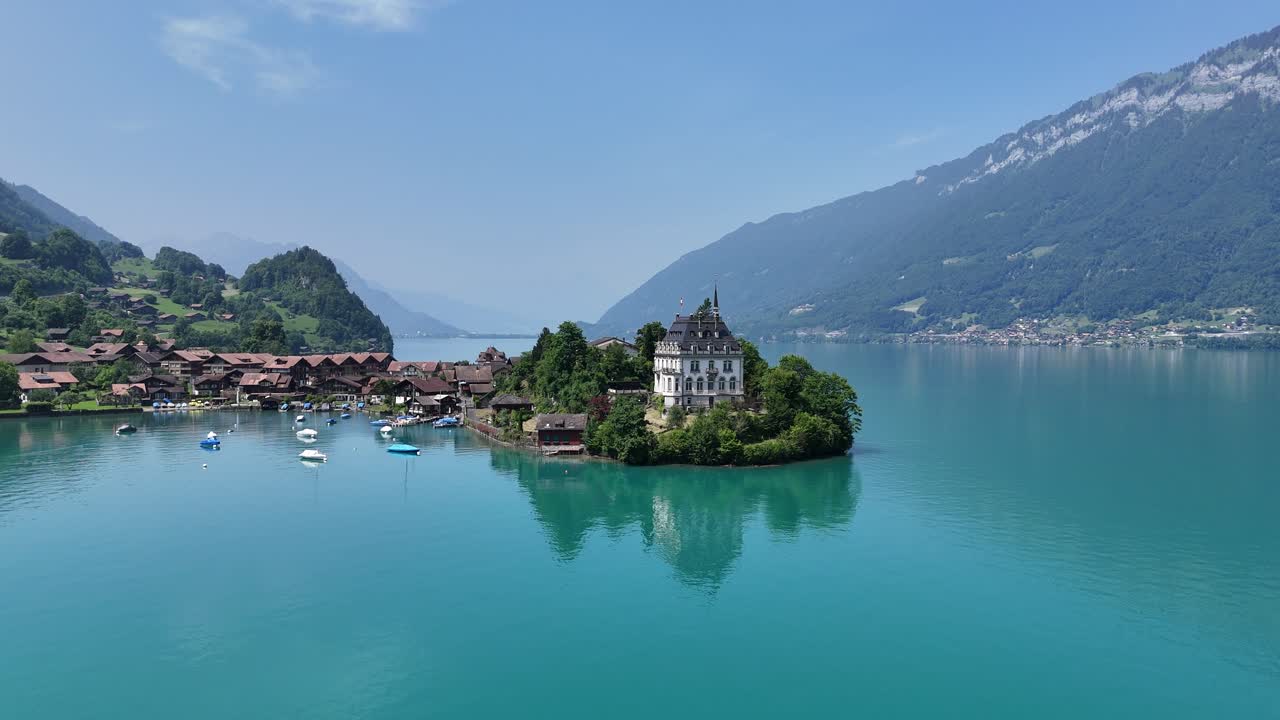 Stunning village Iselwalt Switzerland Lake Brienz drone,aerial