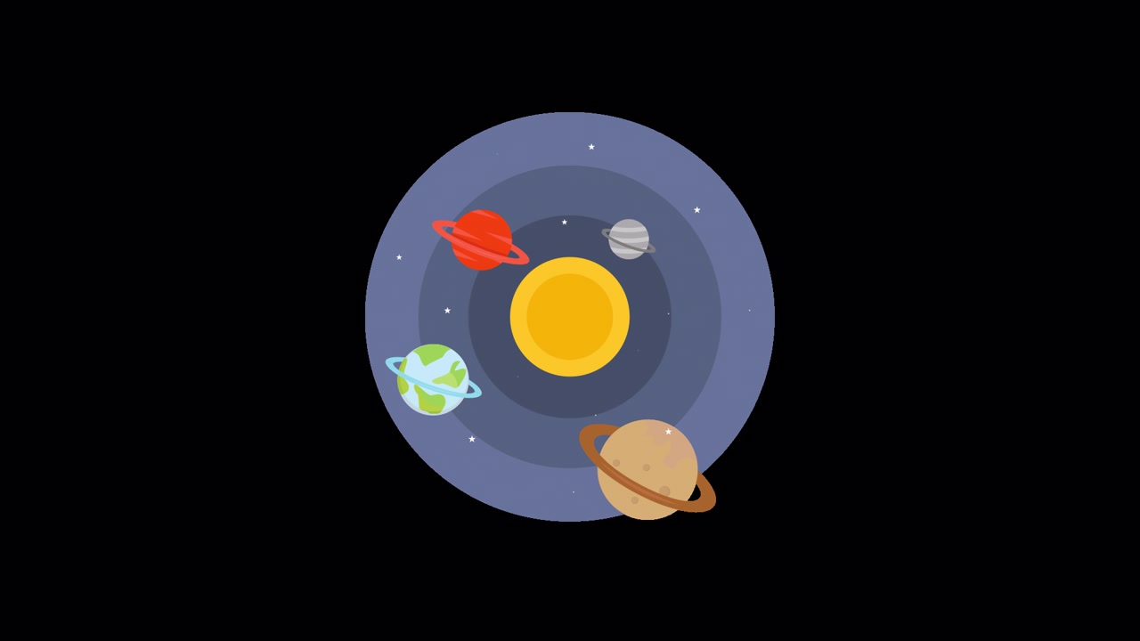Flat Design Animation of Planets Orbiting a Sun