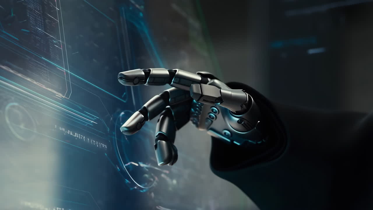 Robotic Hand Interacting with Futuristic Digital Interface
