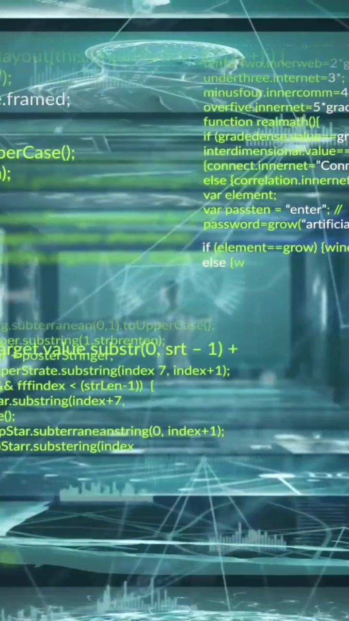Animation of data processing and network of connections on black background