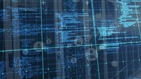 animación del procesamiento de datos y la red de conexiones con iconos sobre servidores