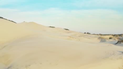 vista de acción aérea de las dunas de arena al atardecer en praia da joaquina, ciudad de florianópolis, santa catarina, brasil