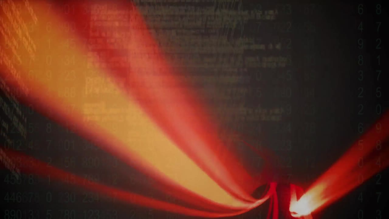 검은 공간에서 빠르게 움직이는 오렌지색 선의 애니메이션