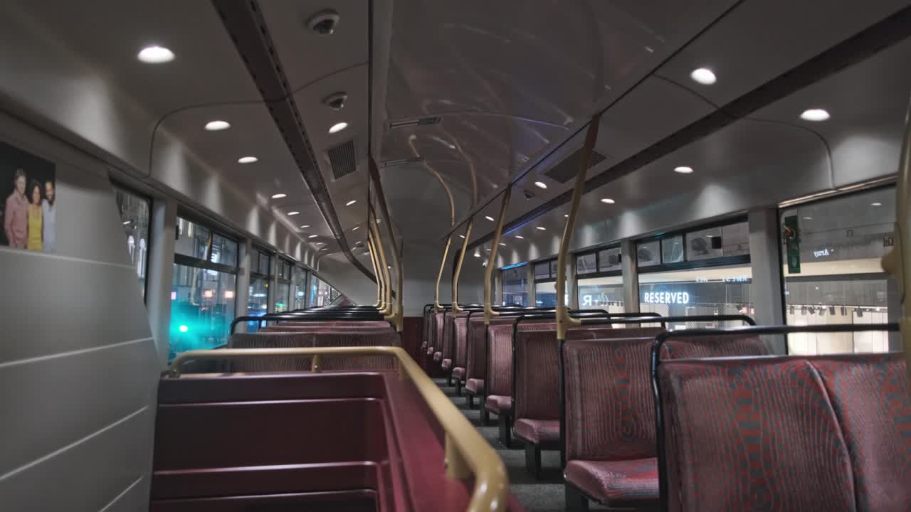 Empty London bus at night Covid lockdown and restrictions
