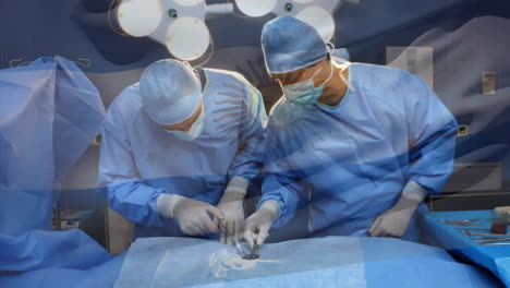 animation of flag of argentina waving over surgeons in operating theatre