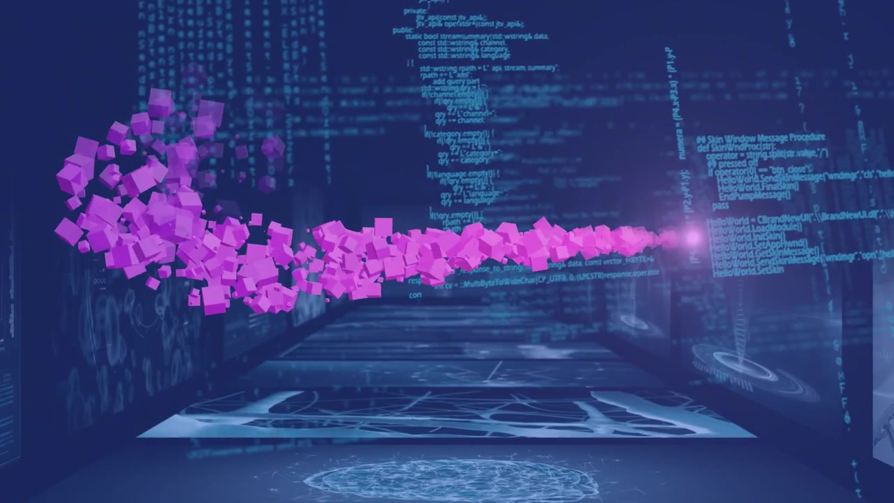 Animation of data processing over online security padlock and circuit board