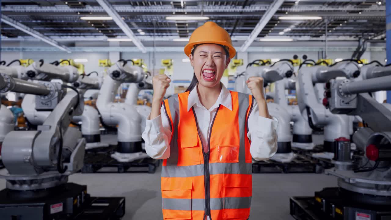 제조 시설에서 성공을 축하하는 엔지니어