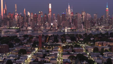 Aerial view of New York City at night. Shot in New Jersey during the summer.