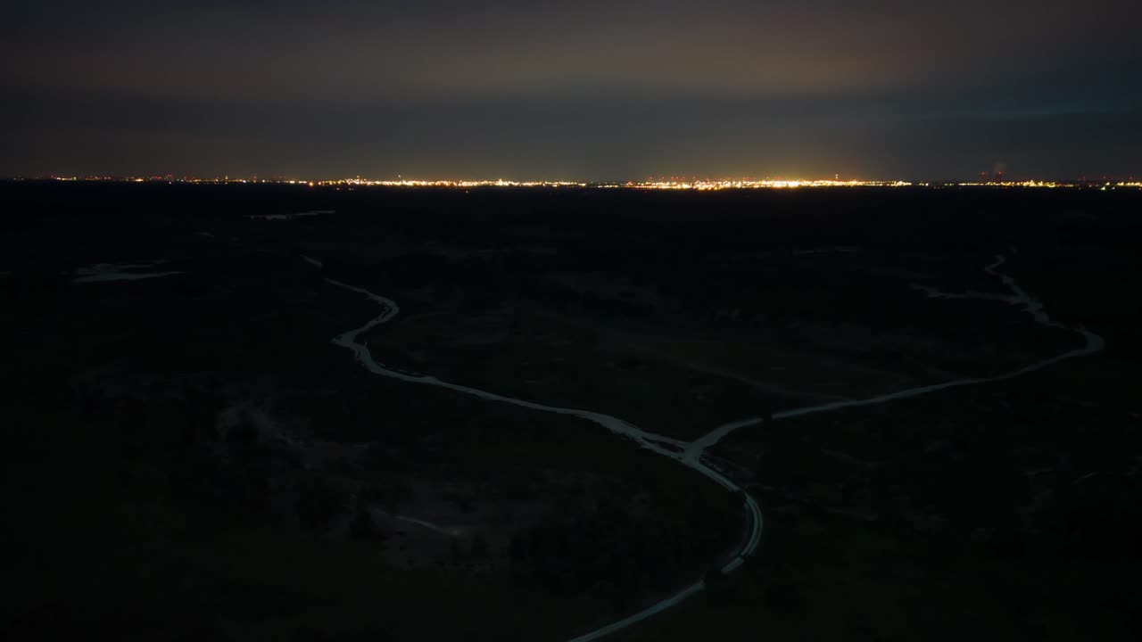 Night sideways hyperlapse over Kalmthoutse Heide, nature reserve park in Belgium
