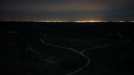 Night-sideways-hyperlapse-over-Kalmthoutse-Heide,-nature-reserve-park-in-Belgium