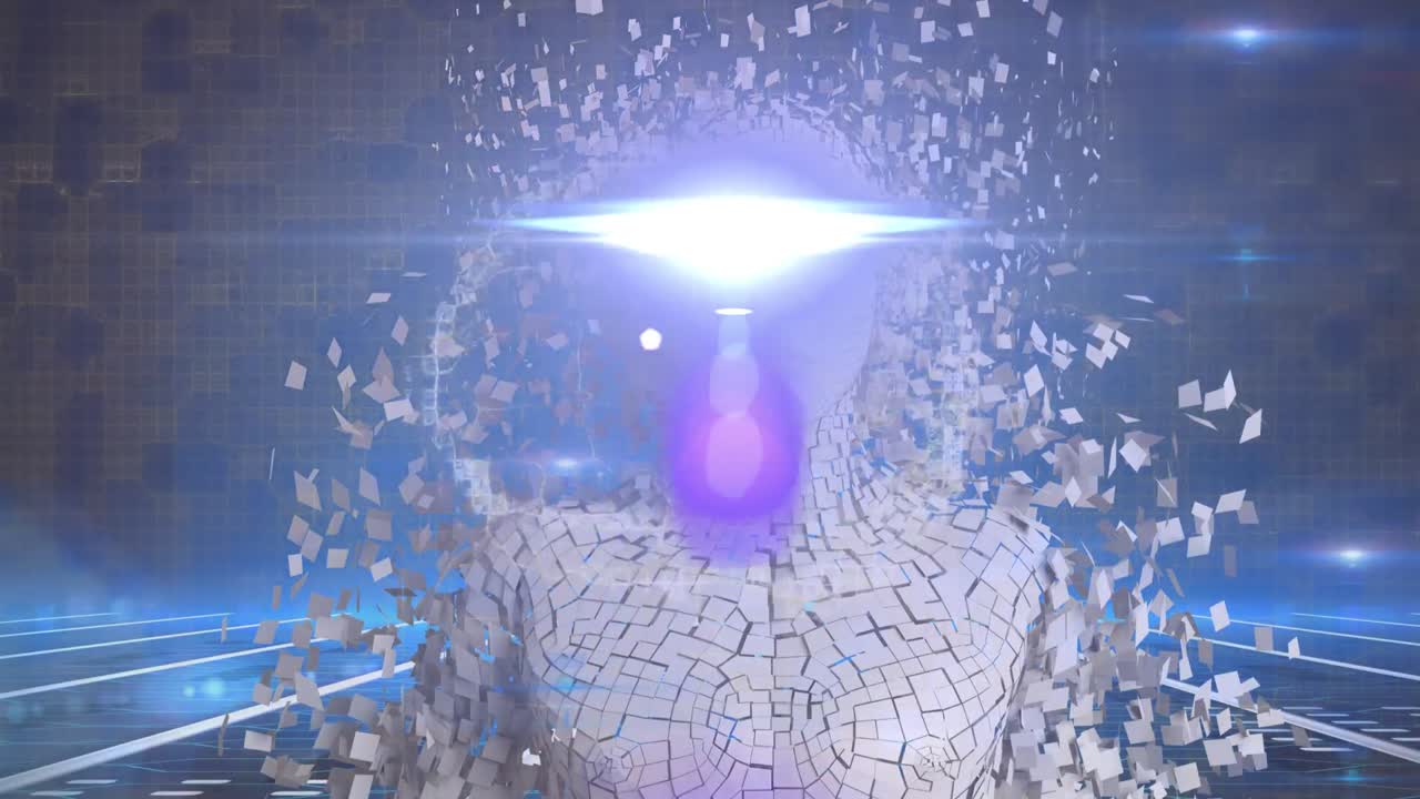 animación del cerebro digital y rastros de luz sobre el modelo humano