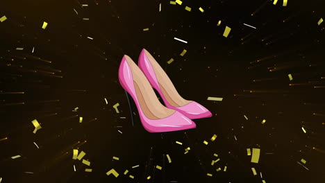 Animation-Von-Konfetti-Und-Lichtpunkten-über-High-Heels-Auf-Schwarzem-Hintergrund