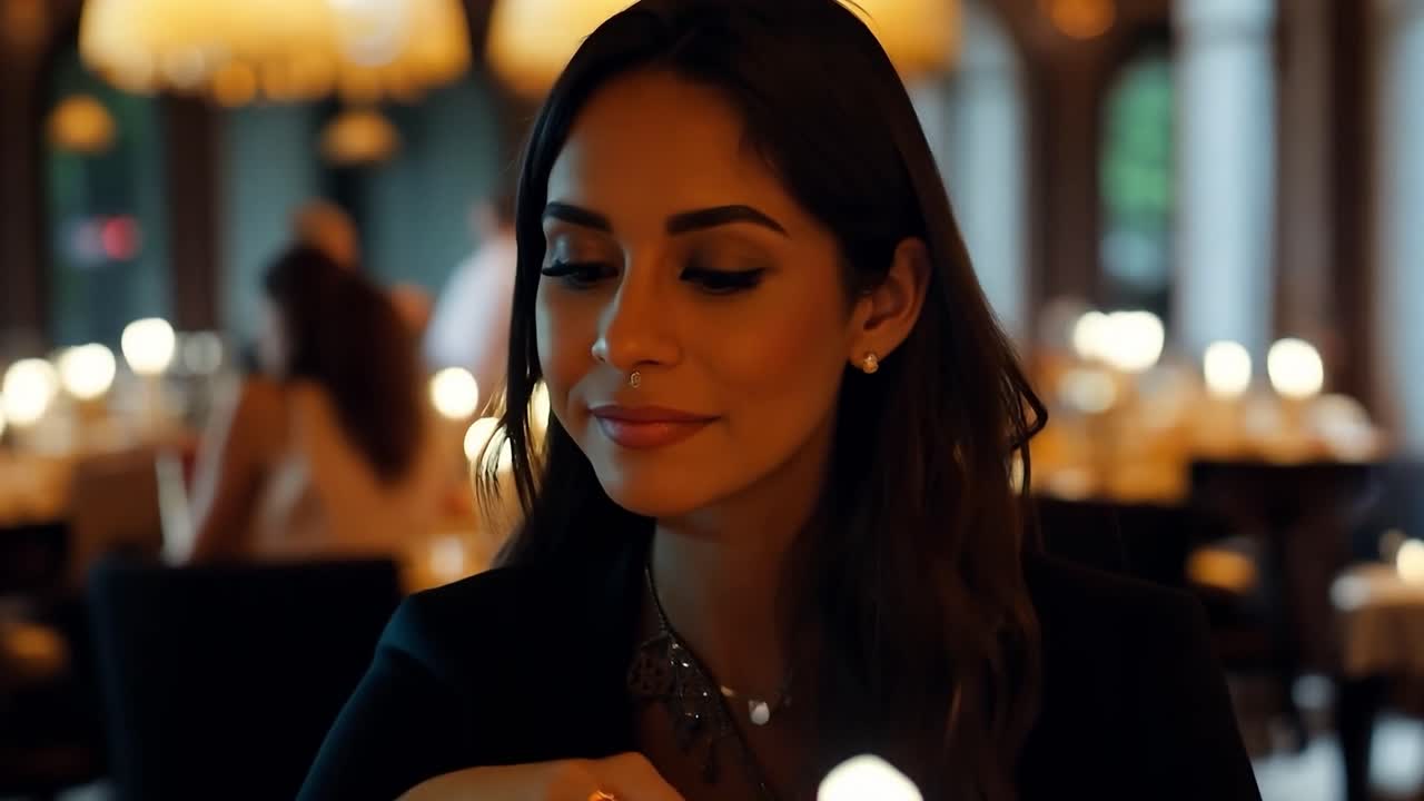 mujer disfrutando de la cena con amigos en un restaurante a la luz de las velas
