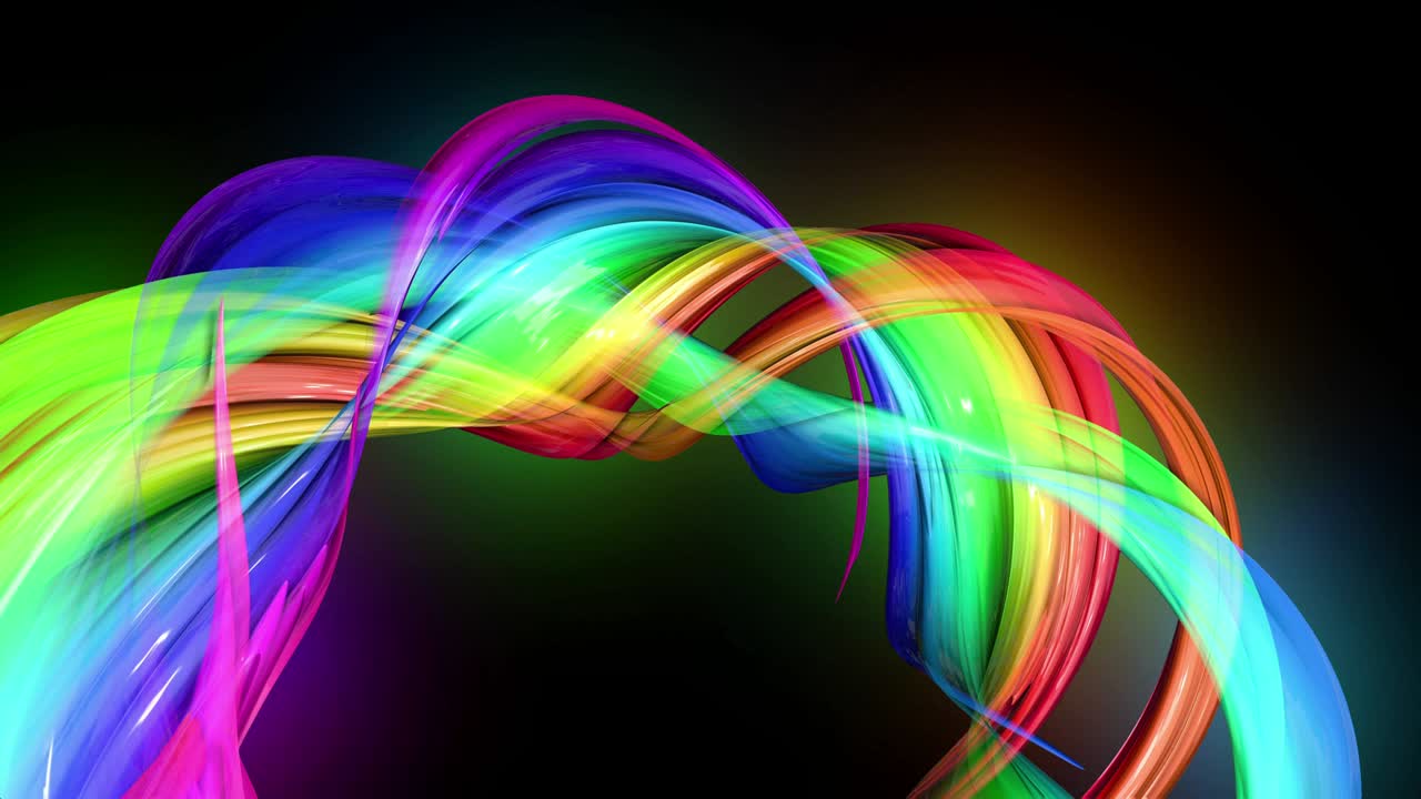 레인보우 컬러 테이프와 네온 빛이 원형으로 움직이는 4k 다채로운 루프 애니메이션, 라인과 리본이있는 추상적인 배경으로 루마 매트는 컴포지팅을위한 알파 채널로 포함되어 있습니다.