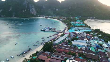 aerial over phi phi island, krabi province, thailand