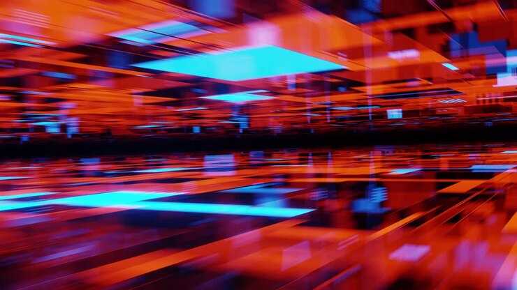 Tunnel cibernetico ad alta velocità con luce neon brillante, animazione in loop