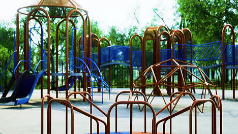 colorful playground with slides and climbing structures under bright skies