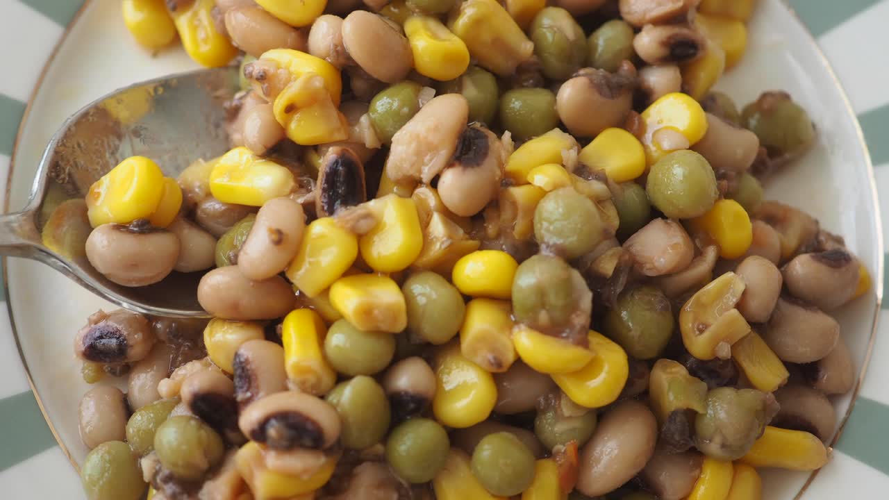 Close-up of Mixed Vegetable Salad with Black-Eyed Peas, Green Peas, and Corn