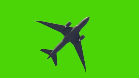 passenger airplane flying on green screen background. bottom view