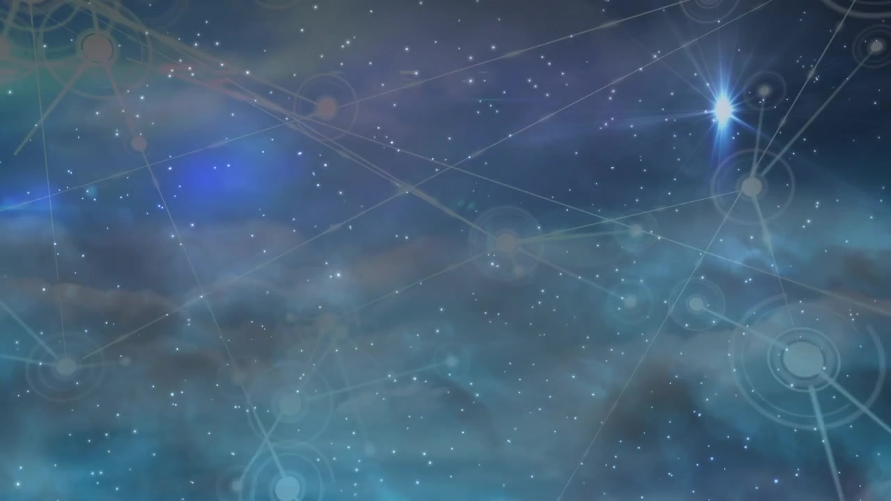 Animation of star, constellations and connections on cloudy sky