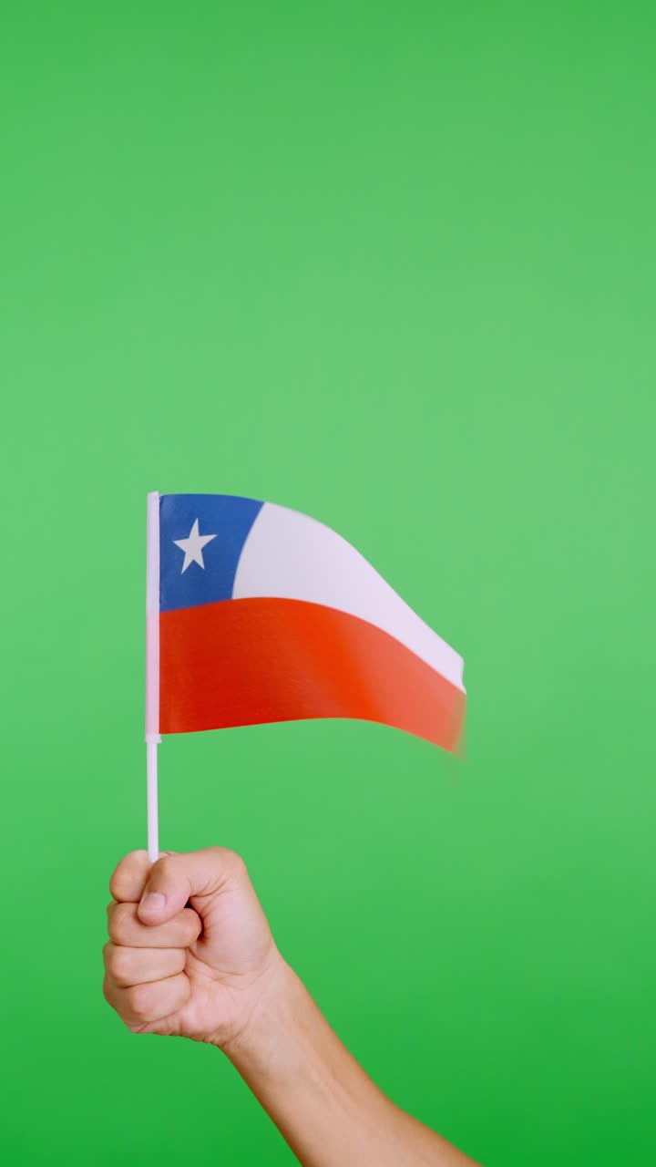 Hand lifting a chilean pennant while waving by the wind