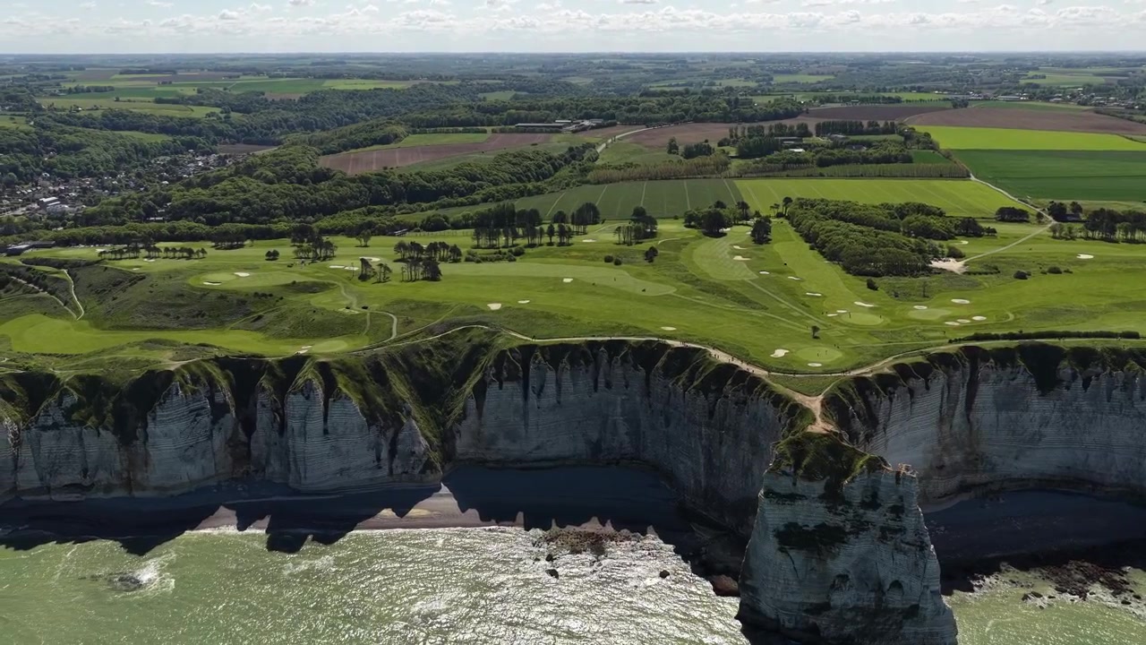 Natural rock erosion cliffs of Étretat, Normandy France Alabaster coast drone aerial