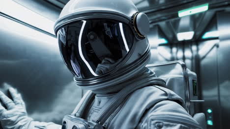 astronauta en un ascensor futurista