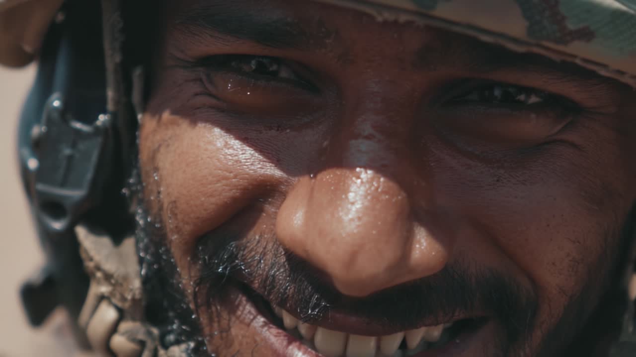 A Resilient Soldier's Journey: Capturing the Determined Spirit and Seafarer's Smile Amidst Challenges in a Harsh Environment