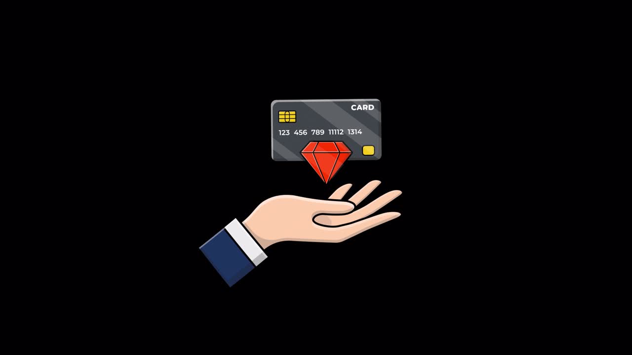Animated Hand Holding Premium Credit Card with Sparkling Diamond
