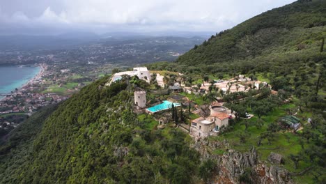 counter clockwise rotating shot of luxury real estate in forest covered mountains