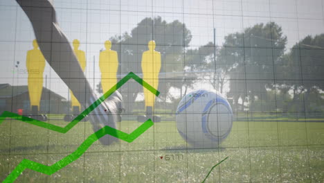 animación gráfica sobre jugador de fútbol practicando con maniquíes de entrenamiento en el campo