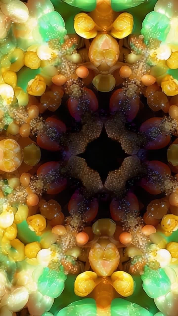 Un caleidoscopio ipnotizzante di forme e motivi colorati, che crea un'esperienza visiva incantevole con tonalità vibranti e disegni intricati in armonia.