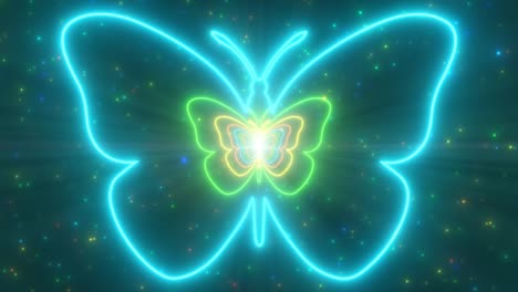 beautiful butterfly neon lights tunnel fast abstract glow particles - 4k seamless vj loop motion background animation