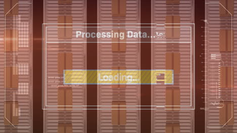 animation of data processing over cardboard boxes on conveyor belts