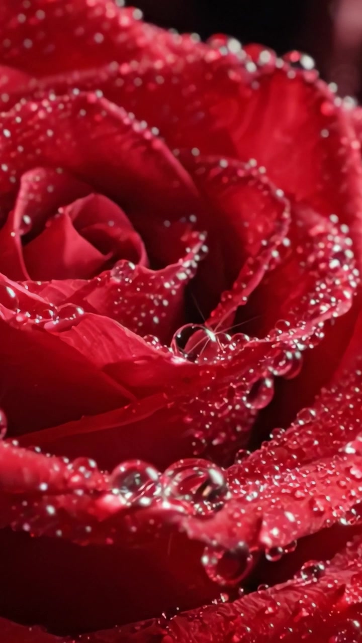 Uno Splendido Primo Piano di una Rosa Rossa con Gocce di Rugiada Scintillanti: La Bellezza della Natura Catturata in Dettagli Intricati e un'Esposizione di Colori Vibranti