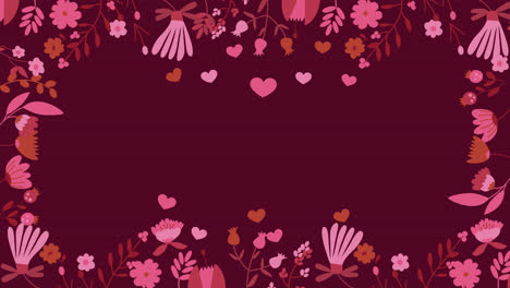 floral border with hearts on dark background