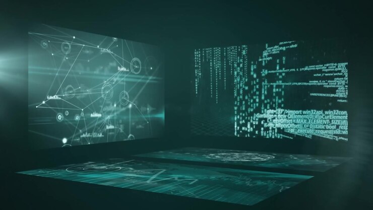 Animation of data processing over black background