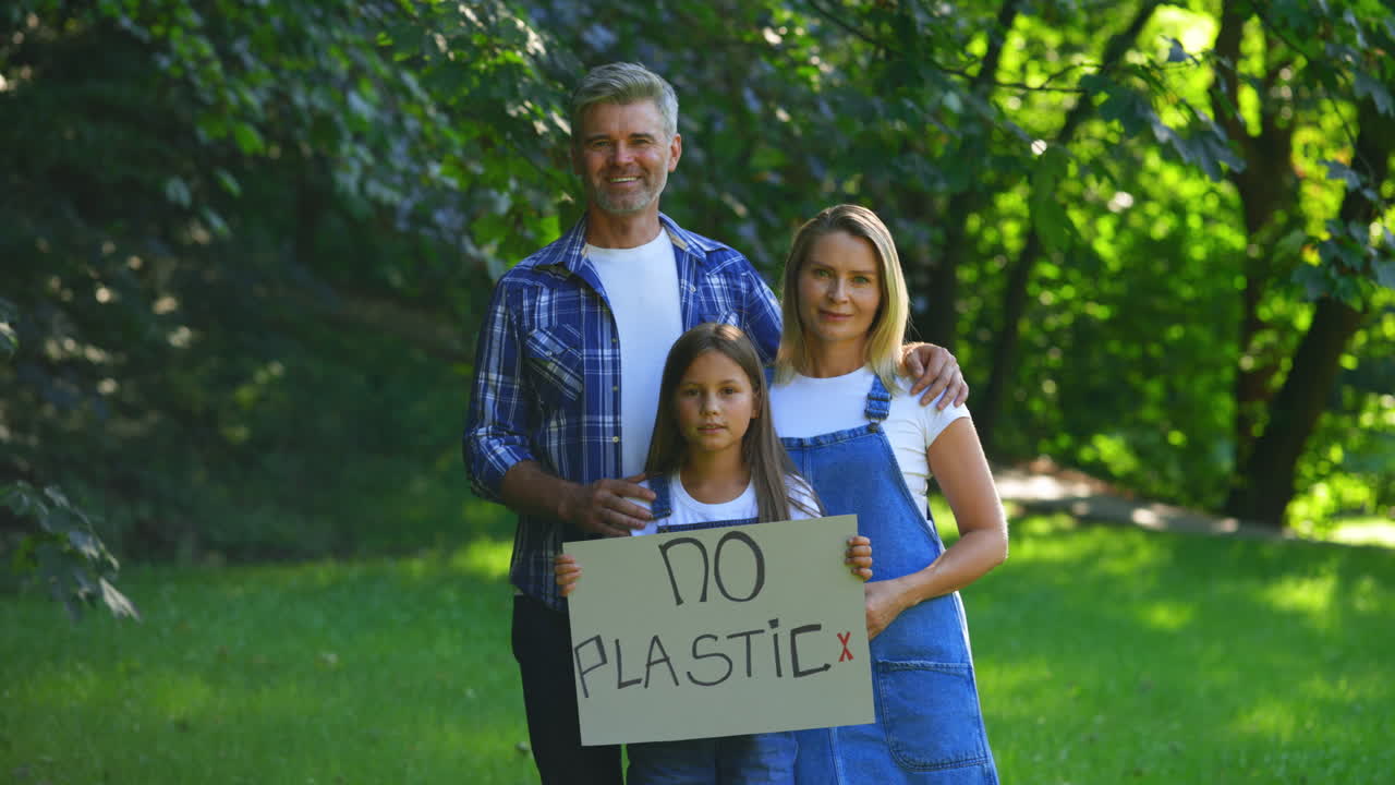 Family Protesting Against Plastic