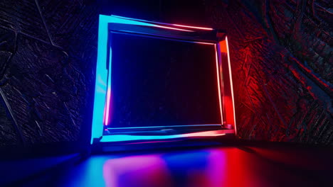 neon square frame in dark background