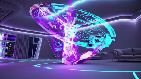 dynamic holographic display in a futuristic room