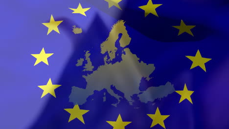 european union flag with animation of europe map surrounded by yellow stars