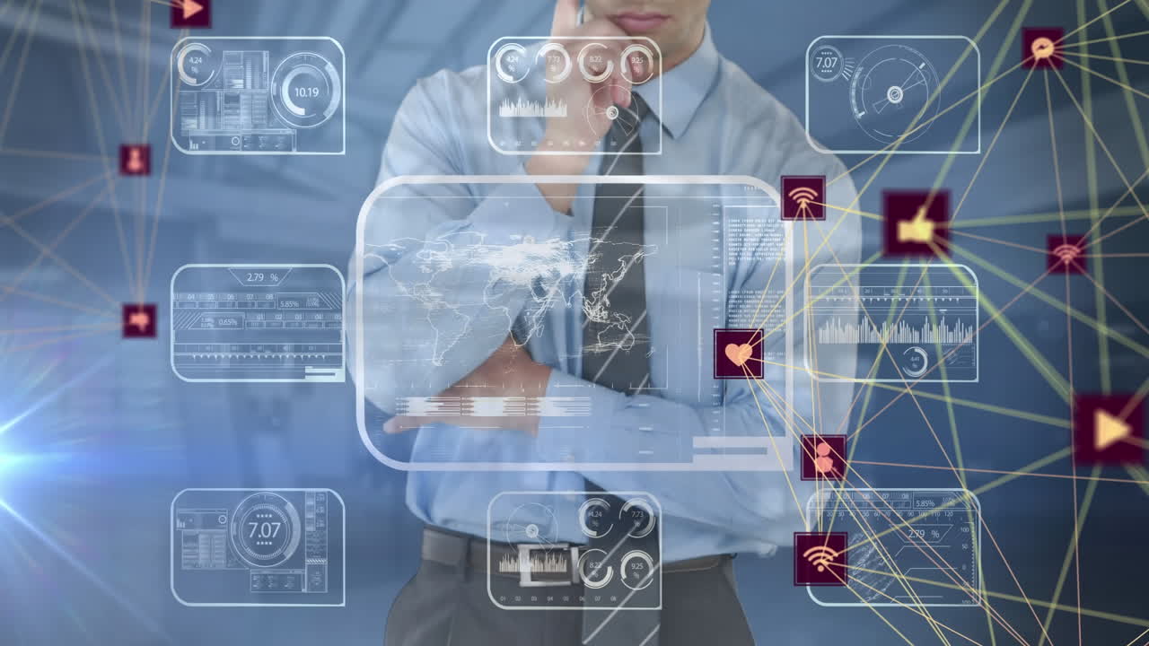 animación de la interfaz digital y el procesamiento de datos sobre el hombre utilizando un teléfono inteligente