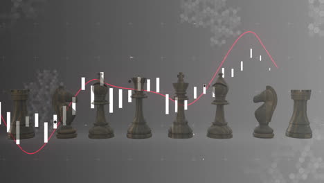 animation of graph processing data over chess pieces on grey background