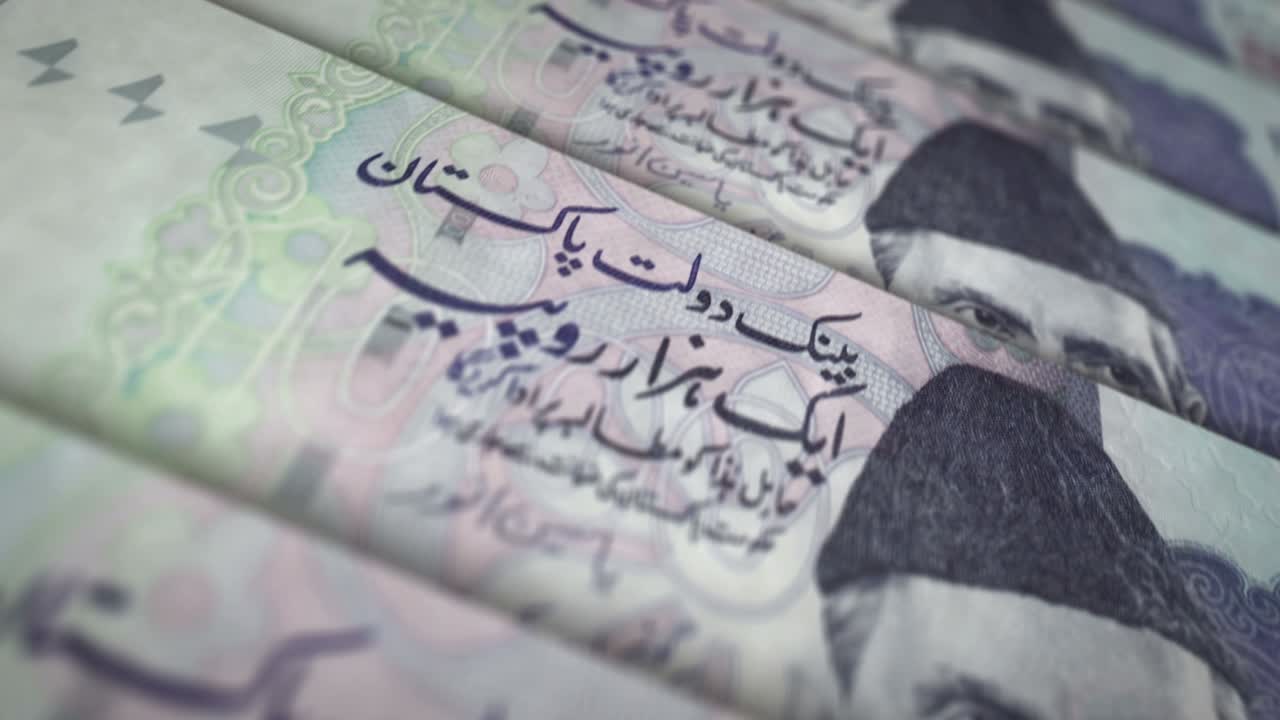 파키스탄 루피 돈 지폐 표면 루프 애니메이션