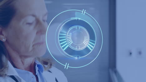 animación de la exploración del alcance sobre el médico mirando a través de la ventana