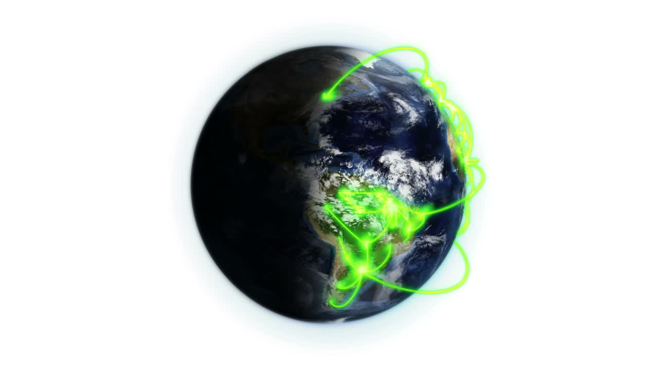 red verde en una tierra sombreada y nublada con imagen de la tierra cortesía de nasa.org