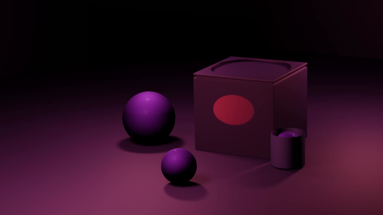 Looped 3D animation of geometric shapes. Bouncing ball. Red background.